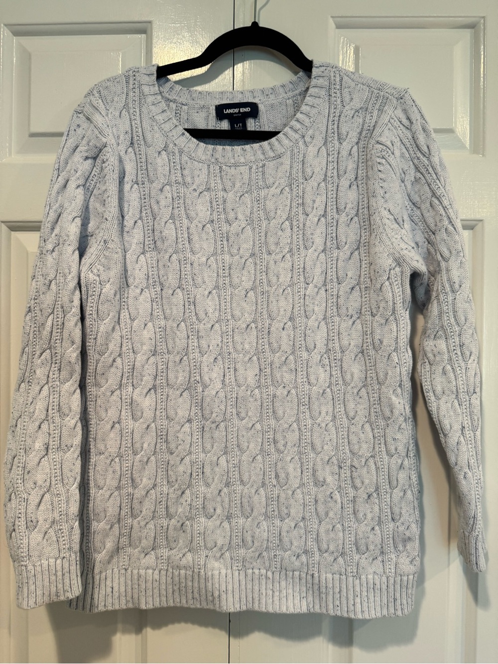 Lands' End Light Gray Cable-Knit Crewneck Sweater